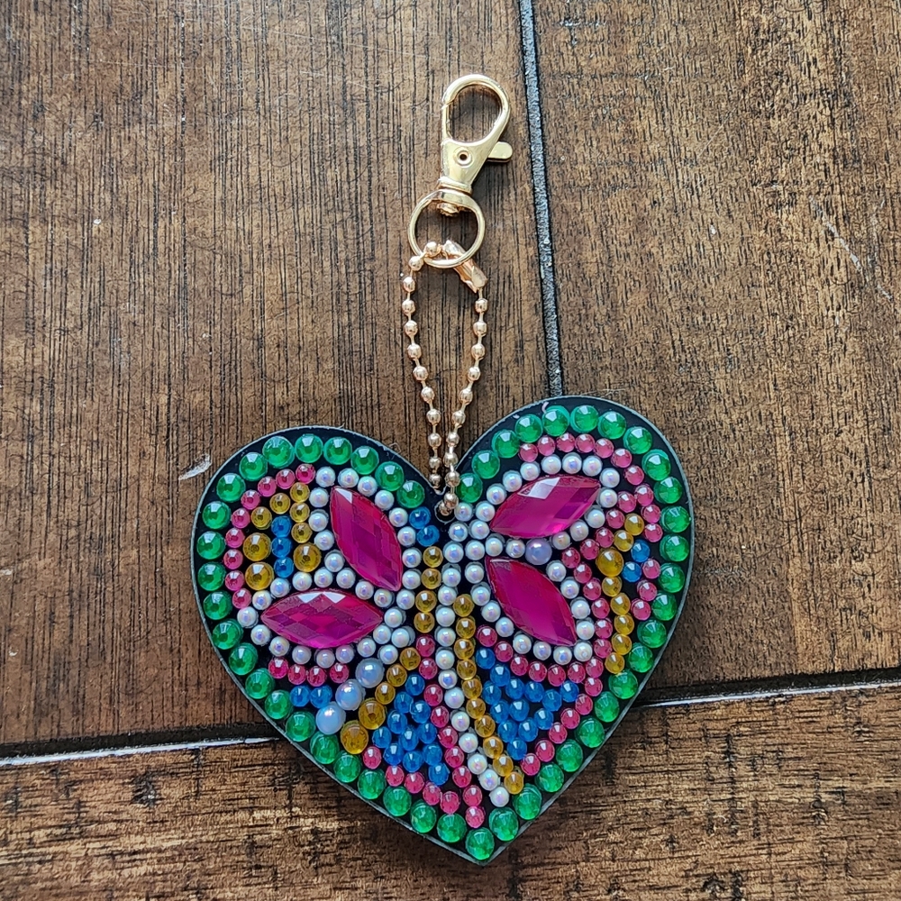 Vibrant Rhinestone Heart Keychain